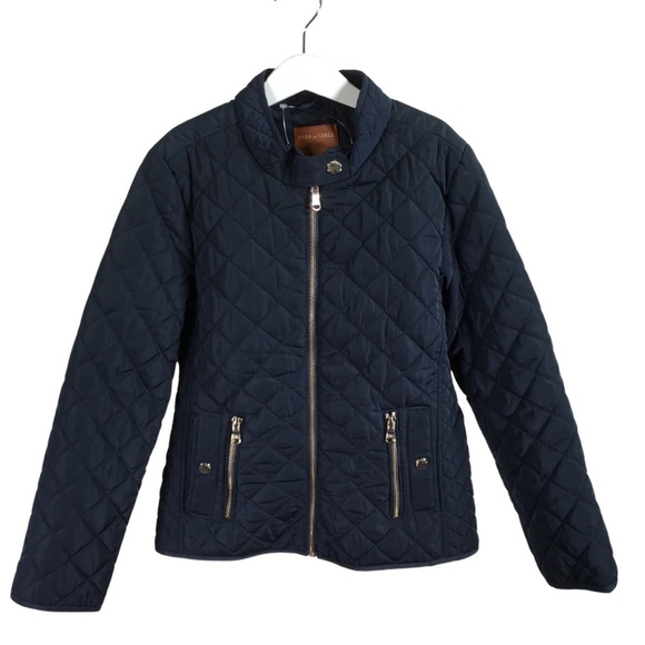 Zara Girls Quilted Jacket Navy Blue Sz 9/10 - Picture 1 of 8
